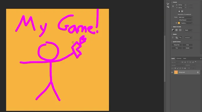 Рисунок My Game в Photoshop стикмен с мечом на оранжевом фоне создание игры