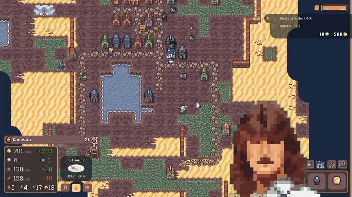 Скриншот игры Caravan SandWitch пиксельная стратегия строительство каравана и управление ресурсами в песчаной пустыне